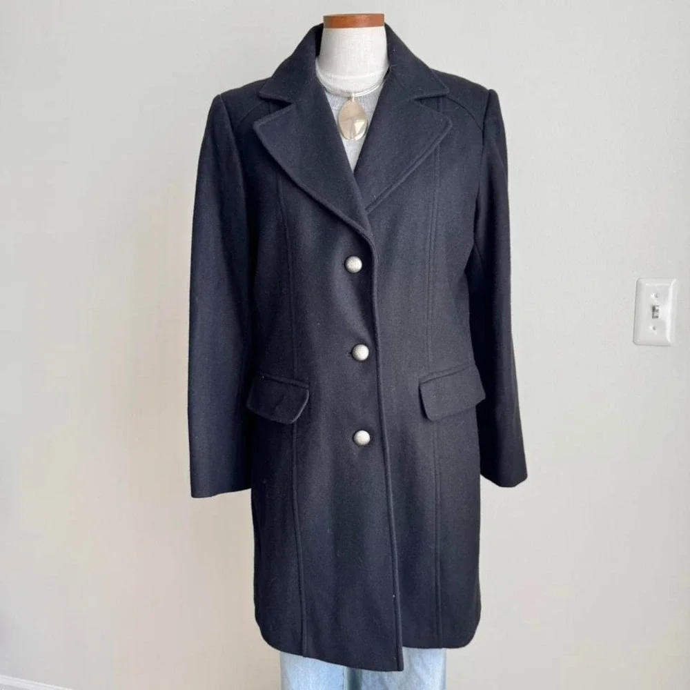Y2K Black Wool Blend Coat Military‎ XL